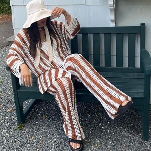 Brown and White Striped Knit cover up